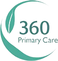 A teal and green circular logo with a leaf design, featuring the text 360 Primary Care inside the circle.